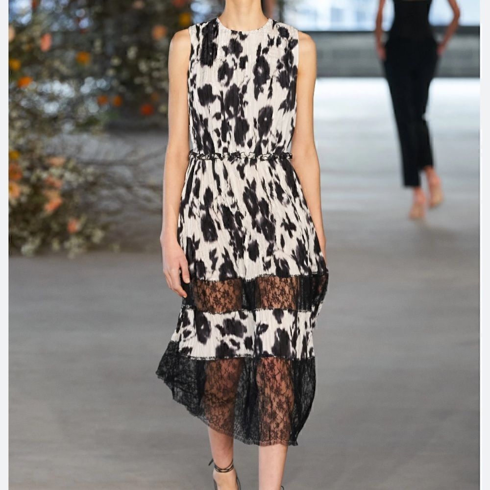 Jason Wu Collection Blur Floral-Print Lace-Inset Plisse Midi Dress-D13